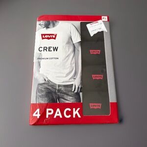 Levi's Men's Size XL black crew neck premium cotton shirts. 4 Pack. New in box